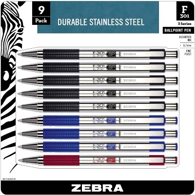 Zebra Ballpoint Pen Retractable Refillable 0.7mm 9/PK Black Ink 11169