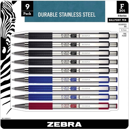 Zebra Steel G-301 Gel Retractable Pen, Medium 0.7 mm Black