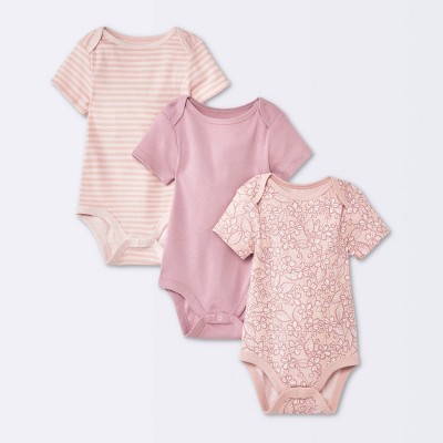 Image of Baby Girls' 3pk Floral Short Sleeve Bodysuit - Cloud Island™ Pink 0-3M