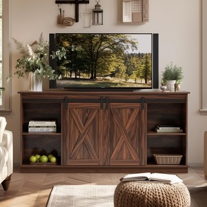 Vynxaria 65-Inch Solid Wood TV Cabinet Double-Layer Storage Sliding Doors, Modern Living Room Furniture, 300LBS TV Capacity - 1 of 4