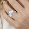Pompeii3 Cert. 5Ct Emerald Cut Diamond Engagement Ring 3-Stone 14k Gold or Pt Lab Created - 3 of 4