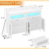 Modern Buffet Cabinet with Power Outlet & LED Lights - 4 Rattan Door Storage Sideboard with 2 Acrylic Drawers - 2 of 4