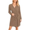 Ekouaer Women Robe Ribbed Knit Soft Bathrobe Knee Length Robes Stretchy Short Sleepwear with Pockets - 3 of 4