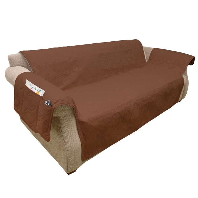 Couch Slipcover for Dogs and Cats - 100-Percent Waterproof and Washable - 3-Cushion Pet Sofa Furniture Cover with Non-Slip Straps by PETMAKER (Brown), 4 of 7