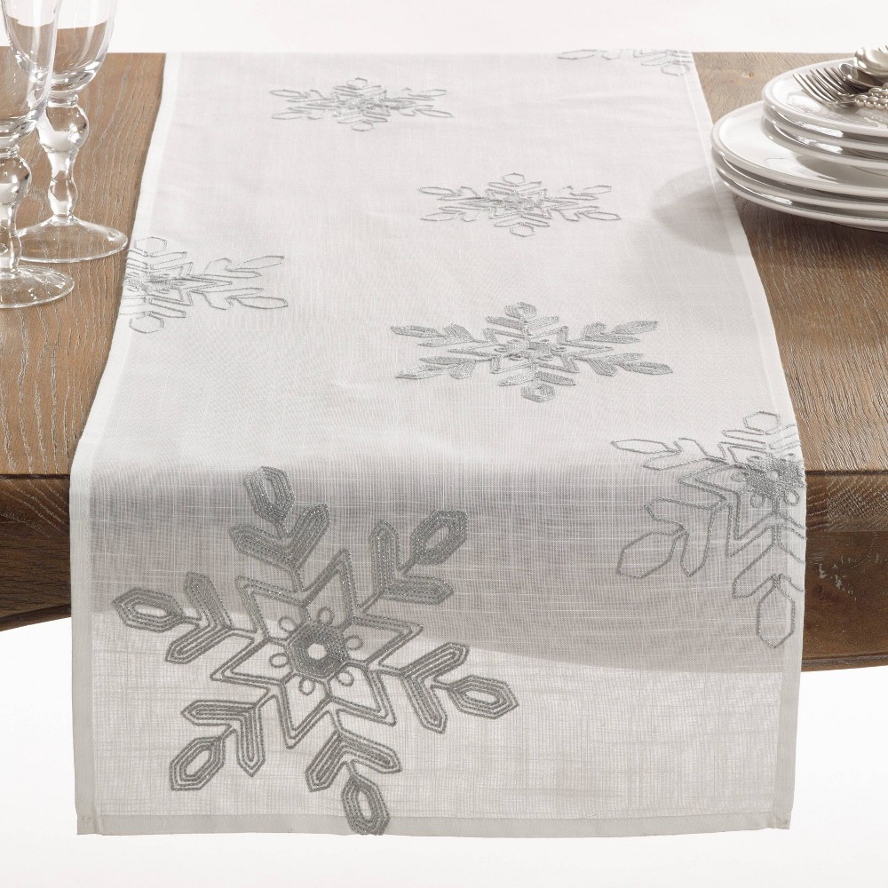 Photos - Tablecloth / Napkin 16" X 54" Snowflake Runner Silver - SARO Lifestyle