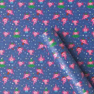 30” 25 sq ft Christmas Roll Wrap Festive Creature on Blue - Wondershop™ - 1 of 3