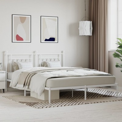 vidaXL Metal Bed Frame with Headboard White 72 in.x83.9 in. California King