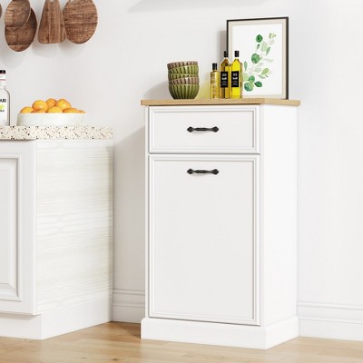 White Wood Tilt-Out Trash Can Cabinet with Storage