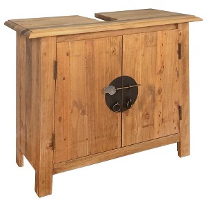 vidaXL Solid Pinewood Bathroom Furniture Set- Rustic Style Vanity Cabinet and Mirror - Brown - 1 of 4