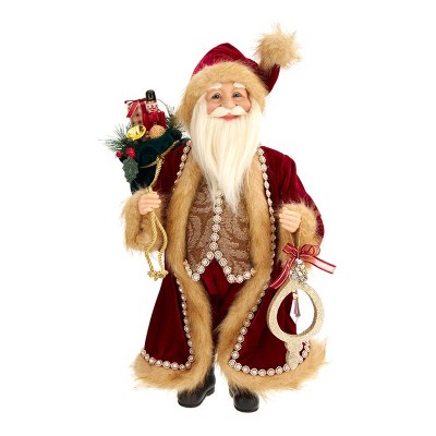 Kurt Adler 16 Inch Kringles Santa Clause with Fur Gift Bag and Ornament Holiday Christmas Figurine for Fans and Collectors, Burgundy