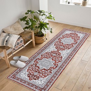 Vintage Washable Area Rug Floral Medallion Rugs for Living Room, Ultra Soft Accent Bedroom Carpet - 1 of 4