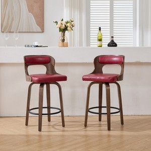 SEYNAR PU Leather 360 Degree Swivel Open Back Bar Stools Wood Legs Set of 2 - 1 of 4