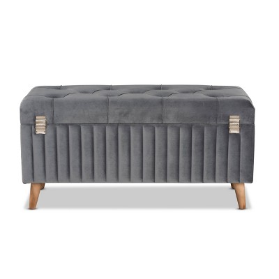 Hanley Grey Velvet Upholstered Wood Storage Ottoman