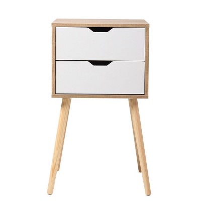 CAVINAS 2pcs Mid-Century Nightstand Bedside End Table with 2 Drawers&4 Solid Splayed Legs for Bedroom & Living Room