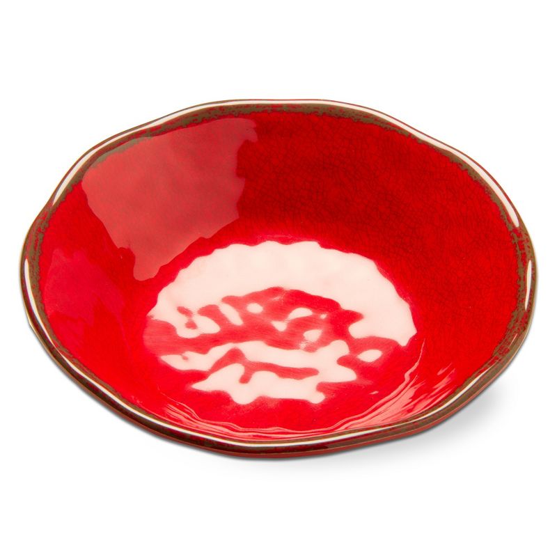 tagltd 10 oz. 7 in. Veranda Cracked Glazed Solid Red Wavy Edge Melamine Serving Bowls 4 pc Dishwasher Safe Indoor Outdoor, 3 of 5