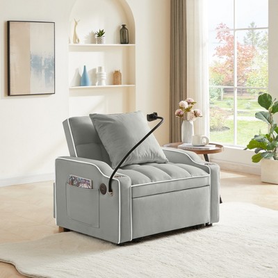 3-in-1 Sofa Bed, Convertible  Adjustable Pull Out Sleeper Chair Bed Multi-Pockets Folding Sofa Bed for Living Room Bedroom Small Space