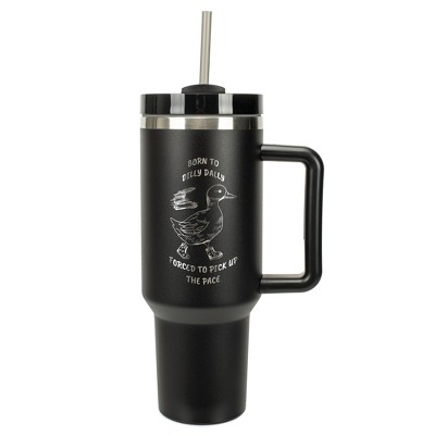Elanze Designs 40 Ounce Travel Tumbler With Straw and Lid Stainless Steel Double Wall Insulated Born To Dilly Dally Black