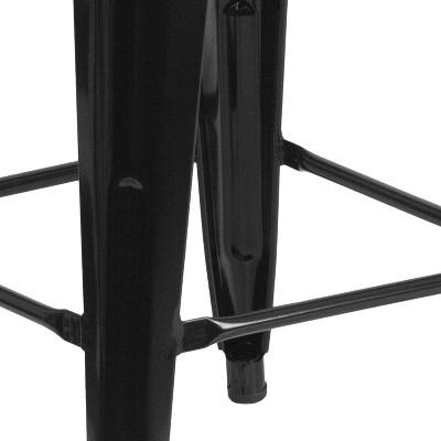 24" Black Metal and Wood Backless Counter Stool