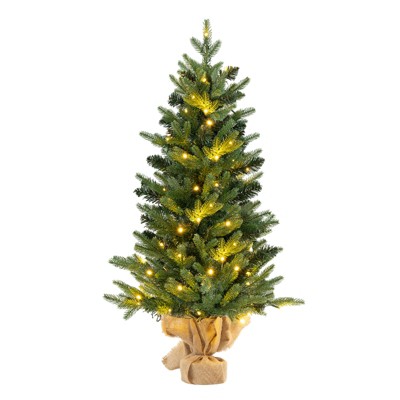 Tangkula 3 FT Pre-lit Artificial Entrance Christmas Tree Small Tabletop Xmas Fir Tree Warm White LED Lights Seasonal Decoration Tree