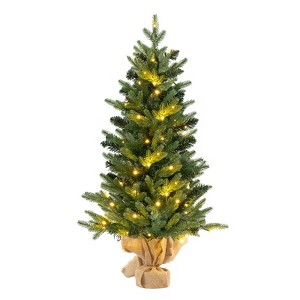 Tangkula 3 FT Pre-lit Artificial Entrance Christmas Tree Small Tabletop Xmas Fir Tree Warm White LED Lights Seasonal Decoration Tree - 1 of 4
