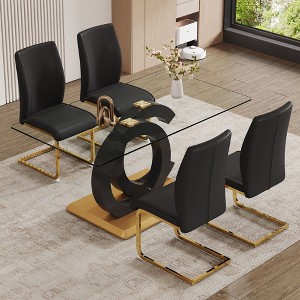 NicBex 5 PCS/7 PCS Dining Table Set,Tempered Glass Dining Table with Black MDF OC Shaped Bracket,4/6 PU Chairs for Kitchen/Apartment - 1 of 4