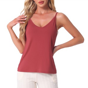 cheibear Women's Basic V Neck Sleeveless Camisoles Spaghetti Strap Tank Pajama Tops - 1 of 4