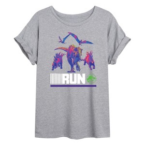 Women's - Jurassic Park - Run Infared Dinos Oversized Graphic T-Shirt - 1 of 4