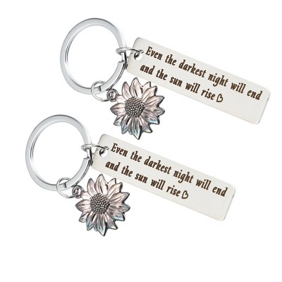 Unique Bargains Inspirational Sunflower Key Ring 2 Pcs