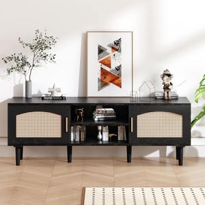Glasflength Decorative Storage Cabinets, Rattan Mid Century, Living Room TV Cabinet, Cabinet for Kitchen Bedroom, Black 53.9"*13.8"*18.9" - 1 of 4