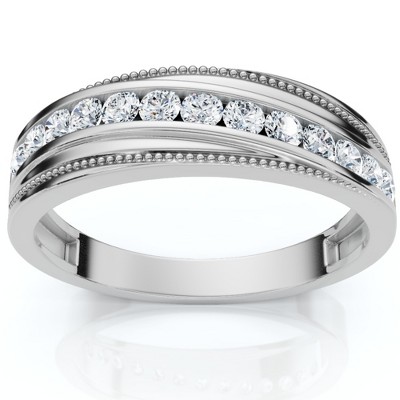 Pompeii3 1/2 Ct Mens Diamond Wedding Ring With Bead Accent High Polished 10k White Gold