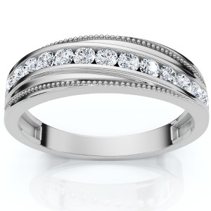 Pompeii3 1/2 Ct Mens Diamond Wedding Ring With Bead Accent High Polished 10k White Gold - 1 of 4