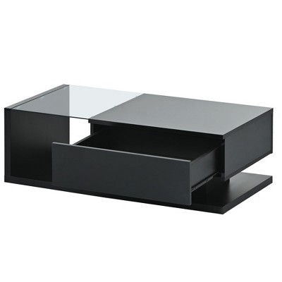 NicBex Modern 39.3" Rectangle Coffee Table with Open Storage, Drawer and Tempered Glass Top for Living Room