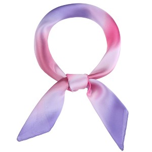 Elerevyo Women Colorful Gradient Striped Printed Square Satin Silky Neck Scarves 27.6"x27.6" 1 Pc - 1 of 4