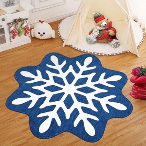 Christmas Snowflake Area Rug, Non Slip Decorative Washable Rugs - 1 of 4