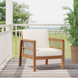 VYNXARIA Acacia Wood and Wicker Outdoor Club Chair, Deep Seating with Soft Cushion, Porch Chairs for Garden,Backyard Porch Balcony,Beige Cushion - 1 of 4