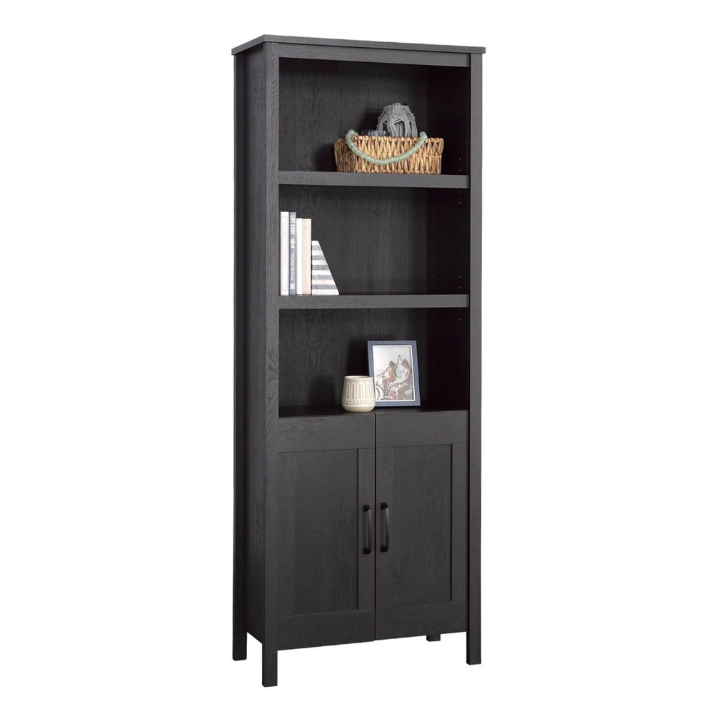 Sauder 72 3 Shelf Bookcase with Doors Raven Oak