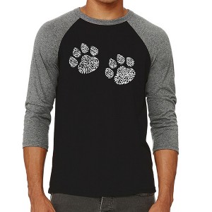 LA Pop Art Men's Raglan Baseball Word Art T-shirt - Meow Cat Prints - 1 of 4