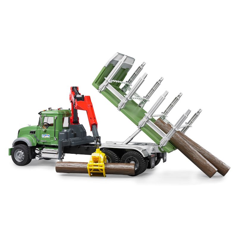 Bruder Mack Granite Timber Logging Truck with Loading Crane and 3 Tree Trunk Logs, 3 of 10