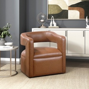 PAGED Swivel Accent Chair Faux Leather Upholstered Reading Chair with Barrel Back and Metal Swivel Base for Office - 1 of 4