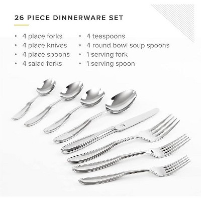 26-Piece Polished Stainless Steel Flatware Set with Beveled Edges