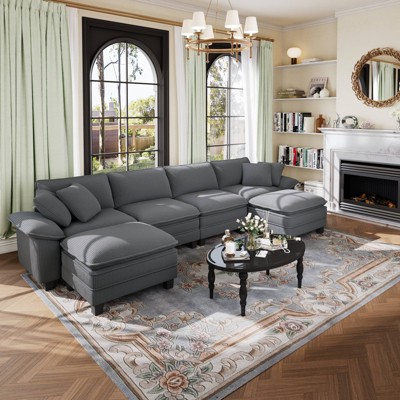 Captiva Designs Cloud Modular Sectional Sofa, 157.5" U-Shaped 6-Seater Couch with Ottomans