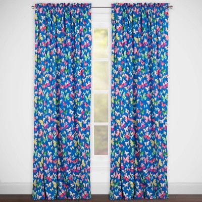 Brilliant Butterflies Rod Pocket Curtain Panel Blue - Highlights