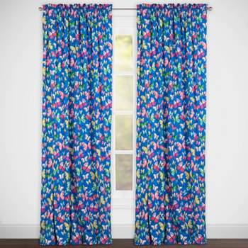 Brilliant Butterflies Rod Pocket Kids' Curtain Panel Blue - Highlights