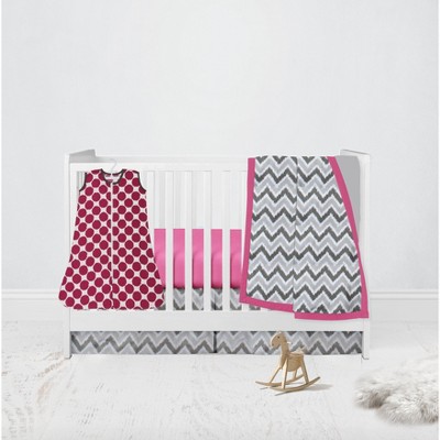 Bacati - Ikat Dots Leopard  Pink Grey Girls 4 pc Crib Set with Muslin Sleeping Sack