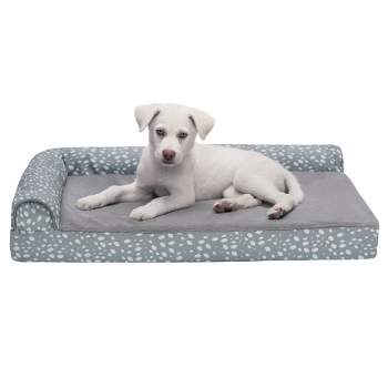 FurHaven Plush & Almond Print Orthopedic Deluxe L-Chaise Pet Bed for Dogs & Cats