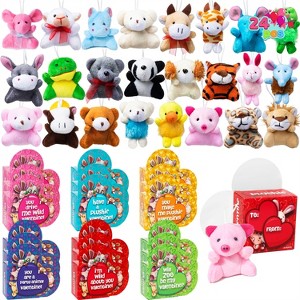 Joyfy 24 Pcs Valentines Day Animal Plush Toy Party Favors Filled with Heart Boxes for Kids, KeyChain Plush Toy for Valentine's Classroom Exchange Gift - 1 of 4