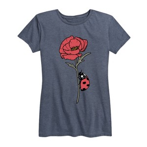 Women's - Instant Message - Ladybug on Poppy Short Sleeve Graphic T-Shirt - 1 of 4