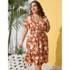 Coolmee Plus Size Women's  Boho Floral Summer Dress V Neck  Short Sleeve Ruffle Flowy Beach Midi Dresses With Pocket - 4 of 4