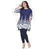 Women's Plus Size 3/4 Sleeve Printed Dulce Tunic Top - White Mark - 3 of 4