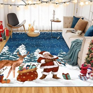 Acekool Christmas Area Rug Machine Washable Xmas Santa Claus Rug - Ultra-Soft Faux Wool with Non-Slip Backing for Living Rooms Decor - 1 of 4